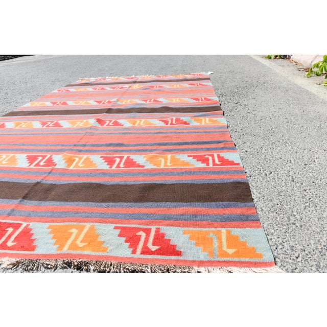 1970s Rustic Hand Knotted Red Striped Rug For Sale In Sacramento - Image 6 of 11