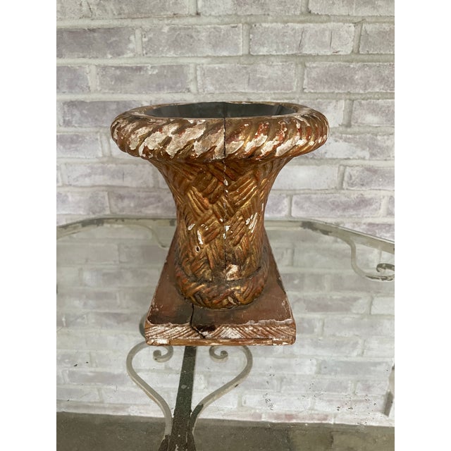 This beautiful tin lined planter is either French or Italian and mid to late 19th Century. The carved wood basket is on a...