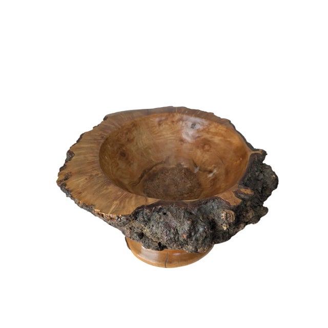 Arts & Crafts Handcrafted Live Edge Burl Wood Footed Pedestal Bowl Heavy Signed Roland Hardee For Sale - Image 3 of 17