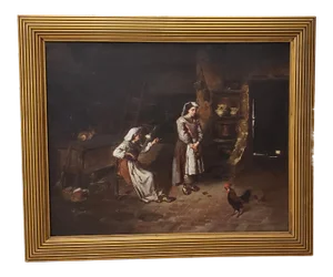 Joseph Mazzuloni (Italy, B. 1868) "The Broken Jug" Original Oil Painting C.1890s