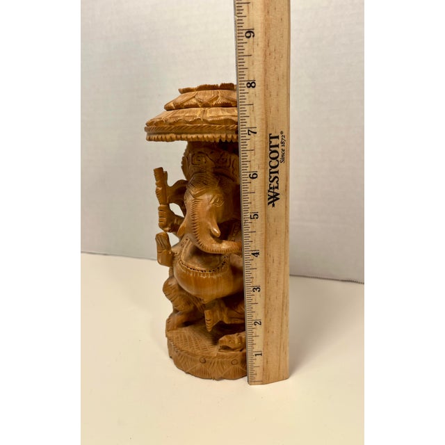 Wood Vintage Hand Carved Sandal Wood Elephant-Headed Hindu God Lord Ganesha Figurine For Sale - Image 7 of 8