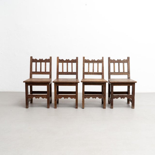 Rustic Mid-Century Modern Rationalist Wood Chairs, 1940s, Set of 4 For Sale - Image 3 of 18