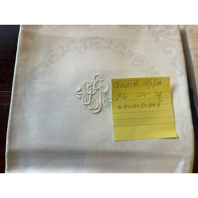 Traditional Monogrammed Linen Damask Napkins For Sale - Image 3 of 3
