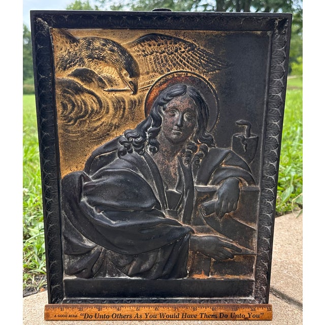 St. John the Evangelist Gilded Cast Iron Bas Relief Plaque After Domenichino For Sale - Image 12 of 13