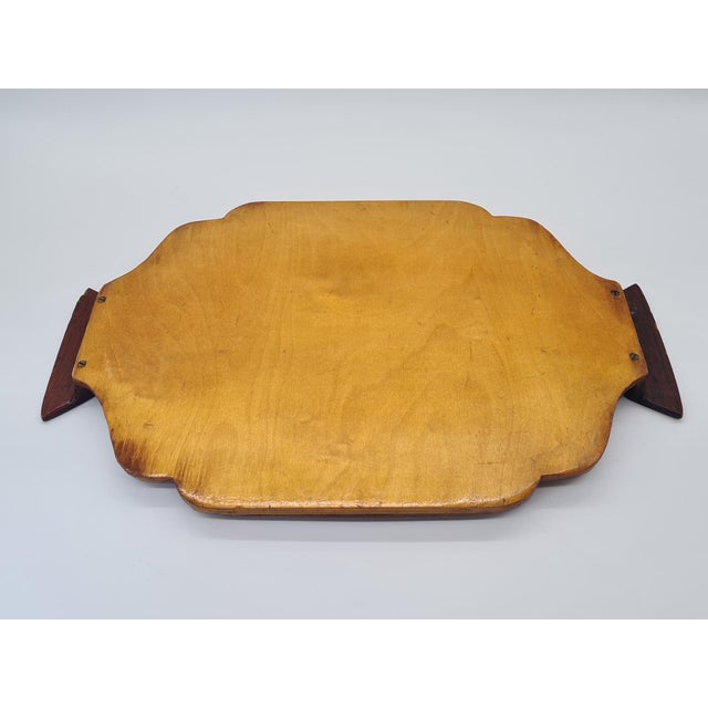 1950s Mid-20th Century Wooden Tray with Geometric Inlay and Handles, 1950s For Sale - Image 5 of 9