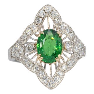 1.9Ct Tsavorite Garnet Ring With Natural Diamond Accents: Solid 14k Gold, 9x7mm, Size 6.75 For Sale