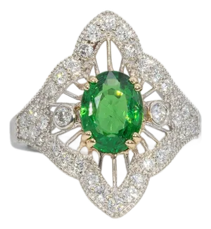 1.9Ct Tsavorite Garnet Ring With Natural Diamond Accents: Solid 14k Gold, 9x7mm, Size 6.75