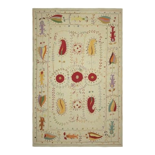 Rug & Kilim’s Suzani Style Kilim in Cream With Polychrome Paisleys and Florals For Sale