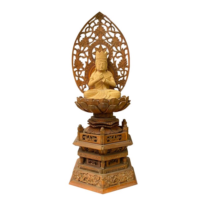 Chinese Sandal Wood Lotus Base Kwan Yin Bodhisattva Statue For Sale In San Francisco - Image 6 of 6