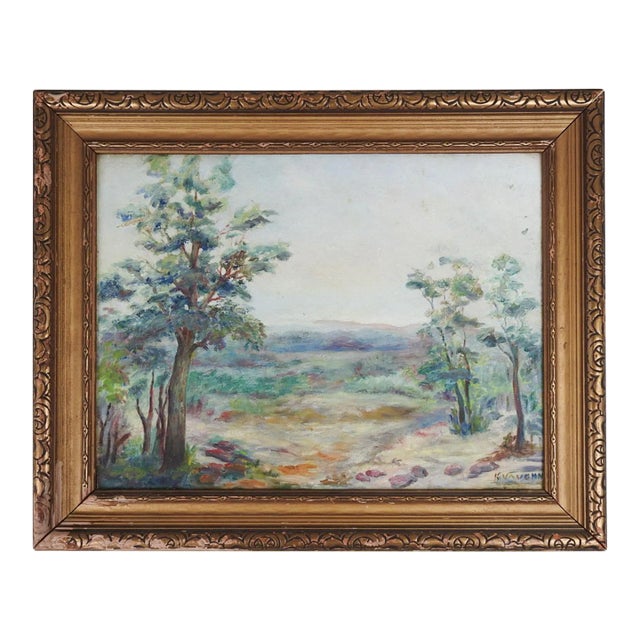 Vintage 1930s Impressionist Landscape Painting For Sale