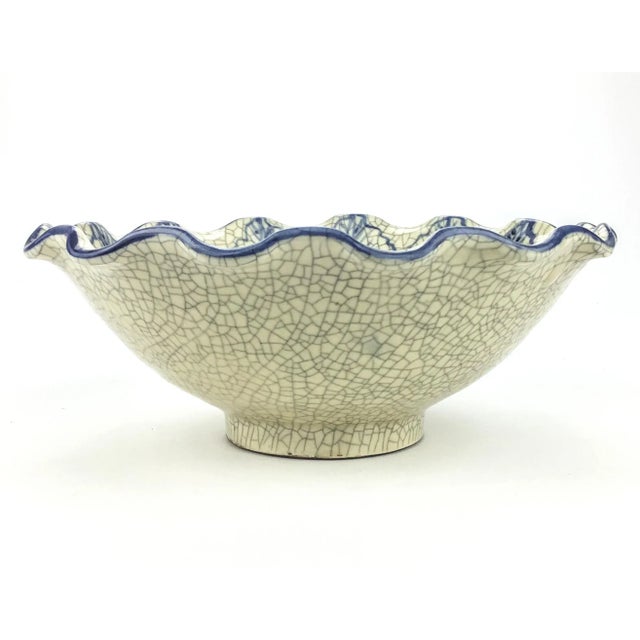Rare Asian Crackle Finished Ceramic Clay Pottery Bowl Dancing Fish For Sale - Image 4 of 9