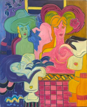 Vintage 1970s Prop Closet Still Life Oil Painting by Molly Schiff