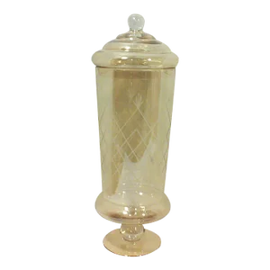 Vintage Tall Iridescent Etched Glass Footed Apothecary Jar