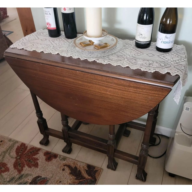 Antique Walnut Drop Leaf Gateleg Table Oval Spanish Revival Hoof Feet Carved Legs Circa 1900 For Sale - Image 9 of 12