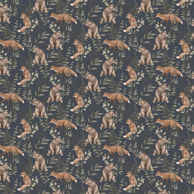 SAMPLE - Boråstapeter Wild Forest Wallpaper In Midnight For Sale