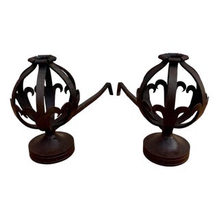 Pair of Spanish Forged-Iron Basket Andirons, circa 1900 For Sale