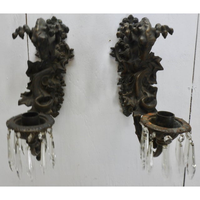 Gold Mid-19th Century Pair of Italian Bronze Gothic Candle Sconces For Sale - Image 8 of 9