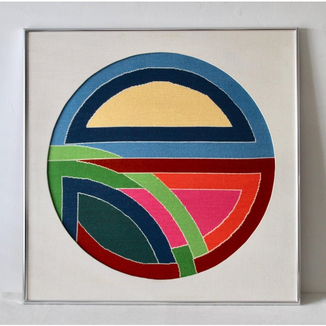 Frank Stella Sinjerli Variation Style Modernist Monumental Needlepoint Framed. Huge 37" x 37" x 1.25" homage to Frank...