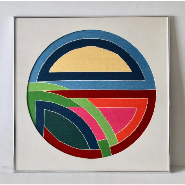 Frank Stella Sinjerli Variation Style Modernist Monumental Needlepoint Framed. Huge 37" x 37" x 1.25" homage to Frank...