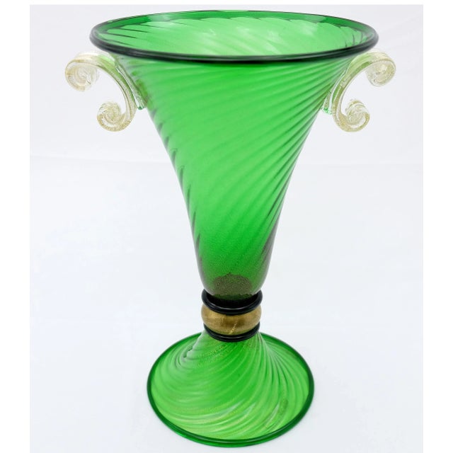 2010s Murano Glass Urn Vase W/ Gold Infused Handles by Gabbiani, Italy For Sale - Image 5 of 5