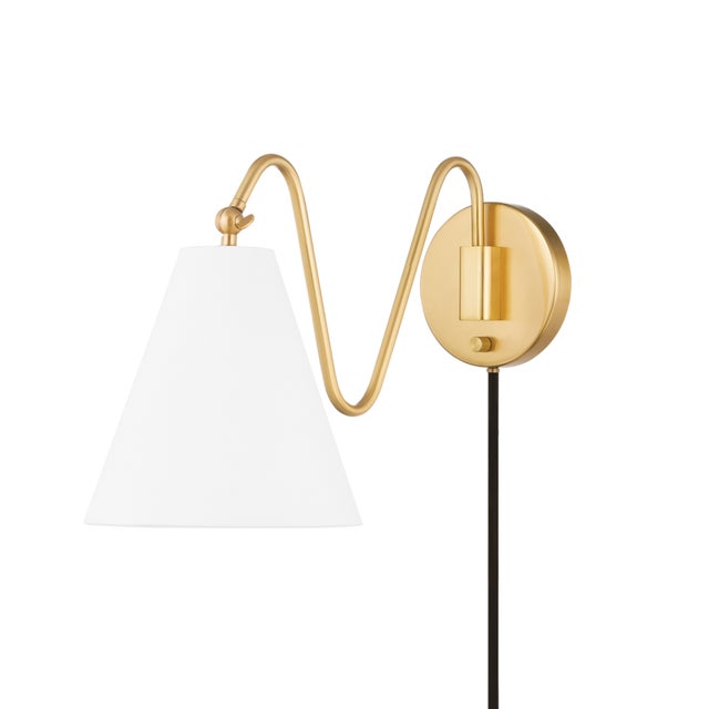 Traditional Mitzi Onda 1-Light Portable Plug In Wall Sconce, Aged Brass For Sale - Image 3 of 3