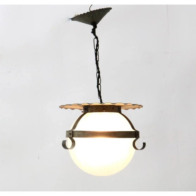 Art Deco Amsterdamse School Pendant Lamp in Wrought Iron and Glass by A.D. Copier, 1930s For Sale - Image 4 of 10