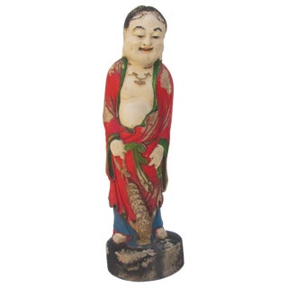 Camphor Wood Standing Treasure God Statue For Sale