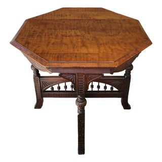 1880s Eastlake Octagonal Burlwood Gaming Table For Sale