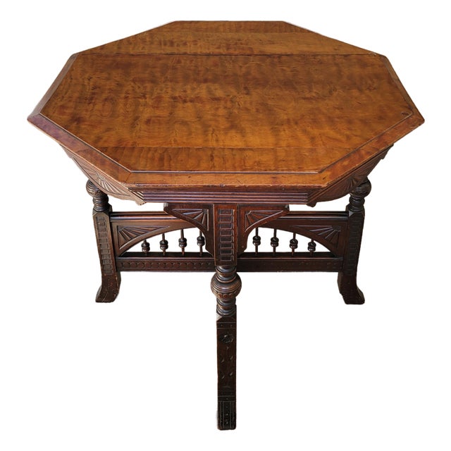 1880s Eastlake Octagonal Burlwood Gaming Table For Sale