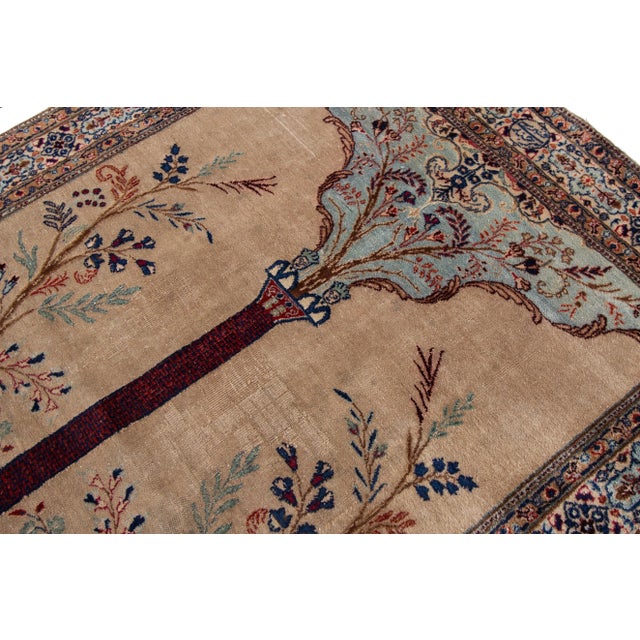 Brown Early 20th Century Antique Persian Tabriz Handmade Brown Pictorial Motif Wool Rug For Sale - Image 8 of 9