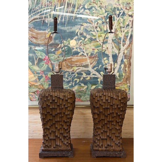 Mid-Century Modern Mid Century Asian Faux Bamboo Table Lamps For Sale - Image 3 of 12