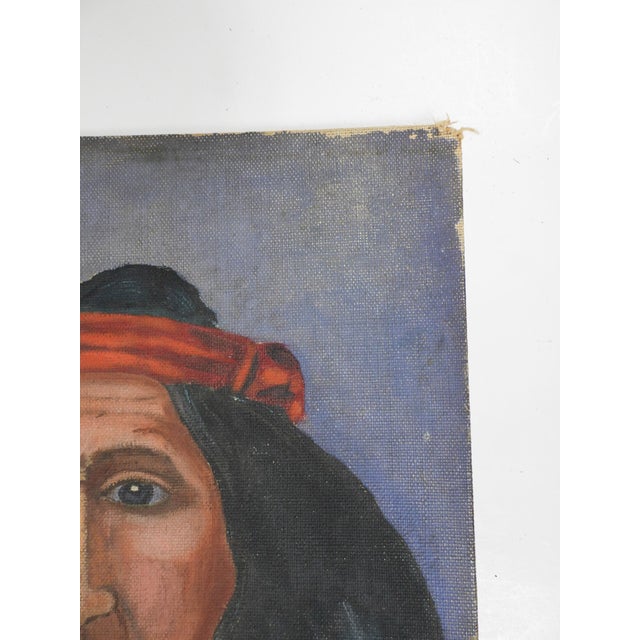 Rustic Early 20th Century Folk Art Native American Portrait Painting For Sale - Image 3 of 7