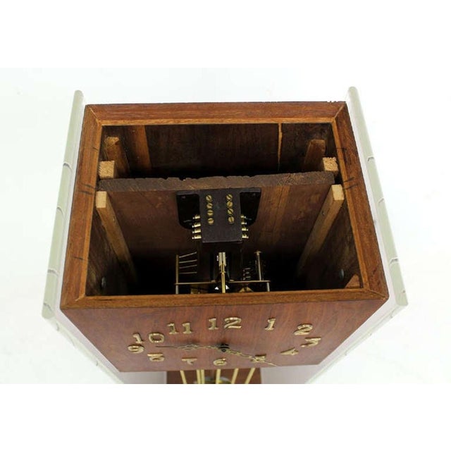 Mid Century Modern Walnut Designer Lucite Grandfather Clock with Chime For Sale - Image 6 of 8