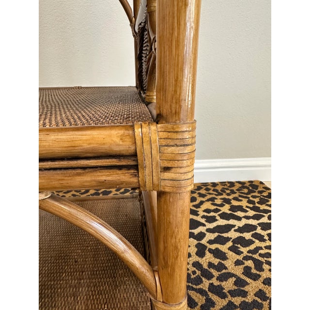 Vintage Rattan, Wicker & Cane Etagere Shelf With Leather Bindings For Sale - Image 14 of 17