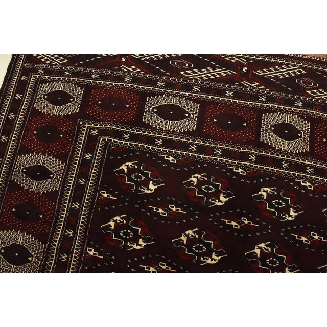 Textile Turkmen Rug 7’7” X 12’7” Red Wool Vintage Tribal Hand-Knotted Oriental Carpet For Sale - Image 7 of 15