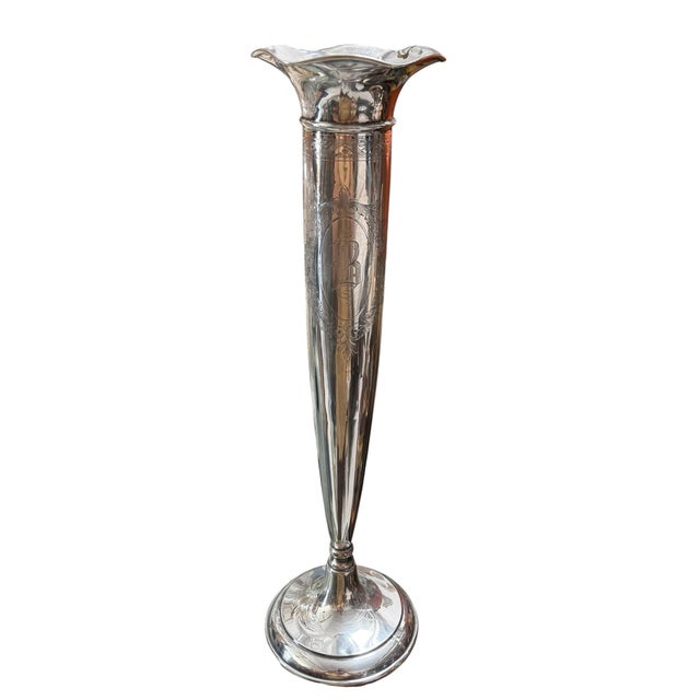 Huge 17” Antique International Sterling Silver Trumpet Vase For Sale In Los Angeles - Image 6 of 6
