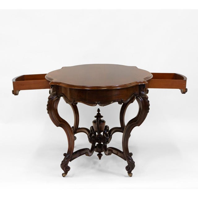 Brown Victorian Rosewood Rococo Revival Carved Centre Hall Table, 1850s For Sale - Image 8 of 18