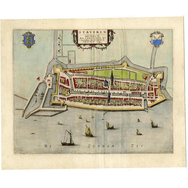 17th Century Antique Map of the City of Stavoren, Friesland in the Netherlands, 1649 For Sale - Image 5 of 5