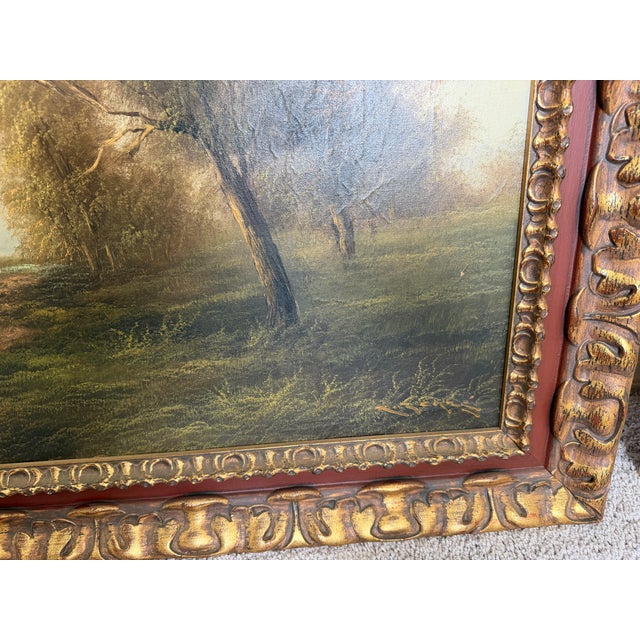 Large Antique European School Oil/Canvas Painting Signed Landscape Ornate Framed For Sale - Image 9 of 12