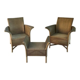 Mid-Century Lloyd Loom Armchairs With Armbench-Footstool - a Pair For Sale