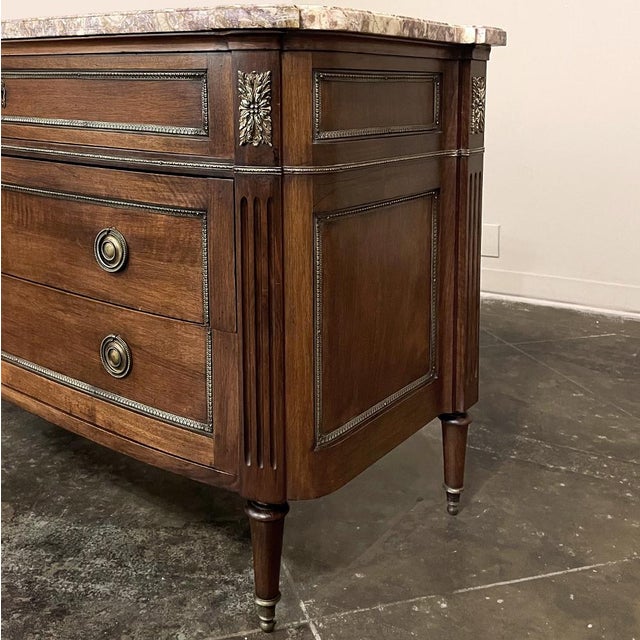Antique French Louis XVI Marble Top Walnut Commode For Sale - Image 14 of 17