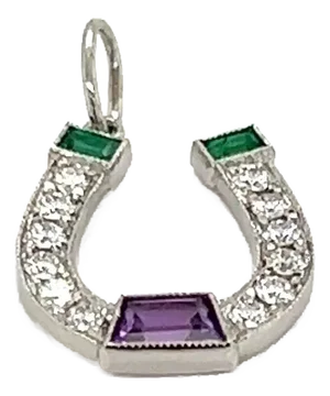 Tiffany & Co. Platinum Diamond Emerald Amethyst Horseshoe Charm Pendant