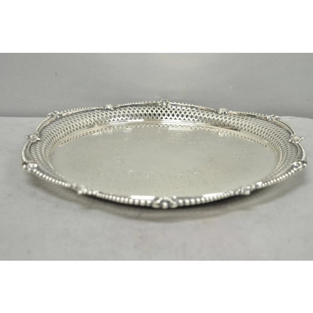 Vintage Barker Ellis English Edwardian Silver Plated Pierced Round Platter Tray For Sale - Image 13 of 14