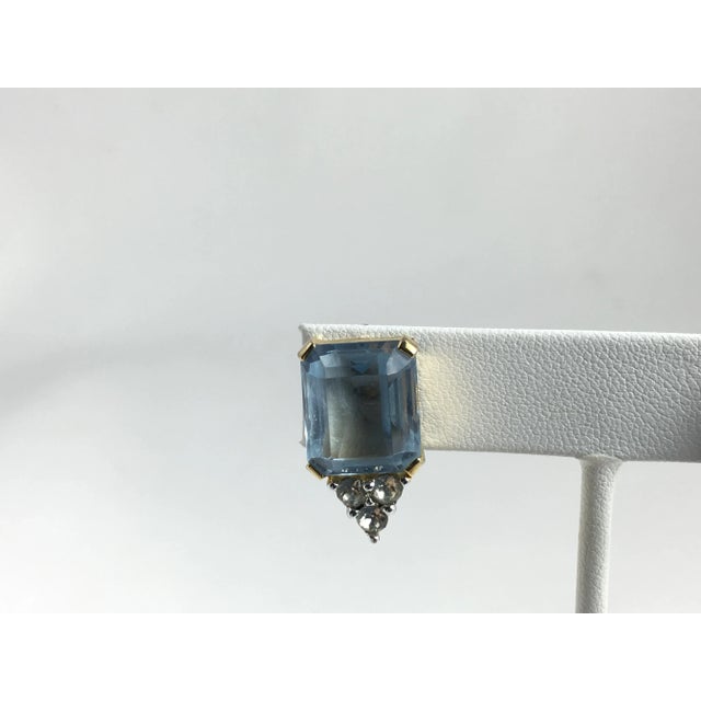 Blue Costume Aquamarine & Crystal Gold Plated Clip Earrings For Sale - Image 8 of 9
