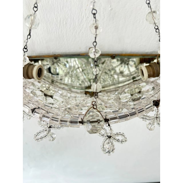Glass Italian Crystal Beaded Basket Mirrors Sconces, Circa 1920 Rare For Sale - Image 7 of 12