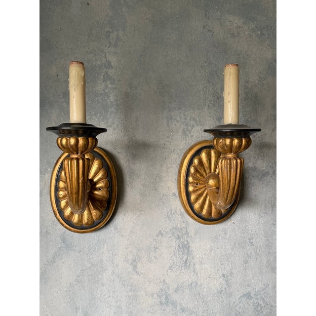 1950s Neoclassical Partial Gilt Sconces - a Pair For Sale - Image 4 of 8