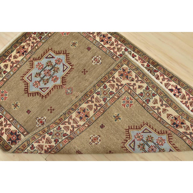 Kazak Rug 3’3” X 4’9” Brown Wool Tribal Hand-Knotted Oriental Carpet For Sale - Image 11 of 12