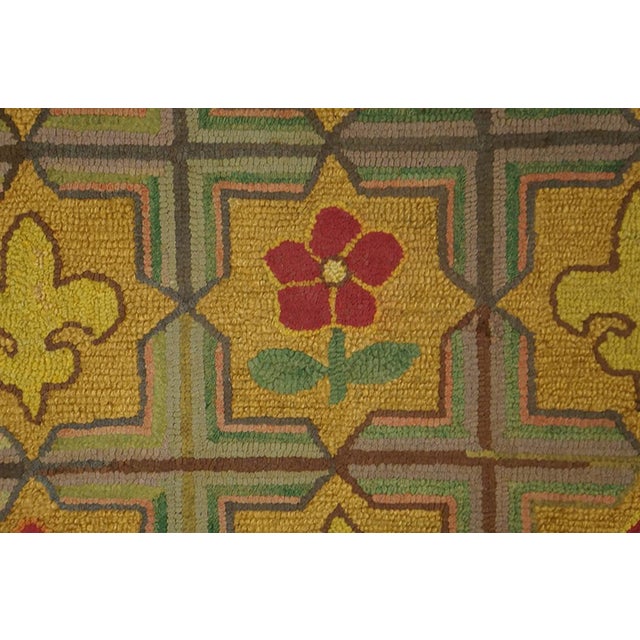 1900s Multicolor Geometric Antique American Hooked Rug 2'2" X 4'8" Handknotted Wool Carpet For Sale - Image 4 of 6