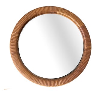 Vintage Round Wicker Mirror, 1960s For Sale