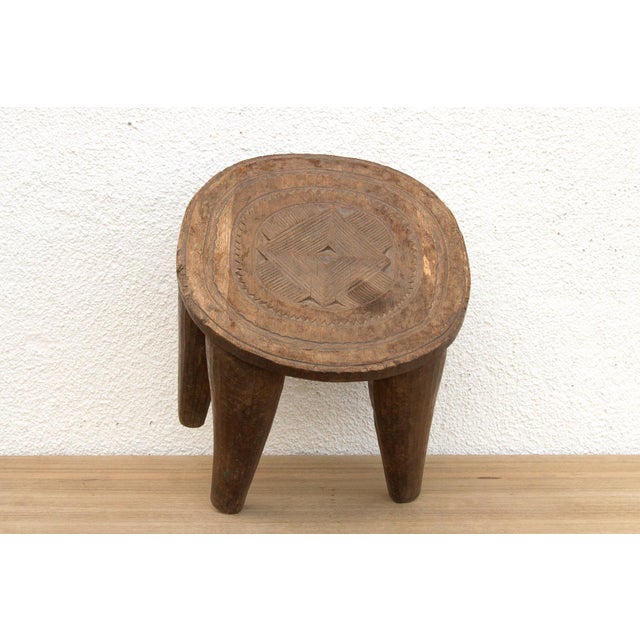 Brown Rustic Finely Carved African Stool For Sale - Image 8 of 9